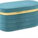 30.7 Inches Oval Ottoman Bench with Storage, Velvet Folding Footrest Ottoman, Soft Seat Cushion for Living Room, Entryway, Bedroom, Blue, 30.7"D x 15"W x 15"H