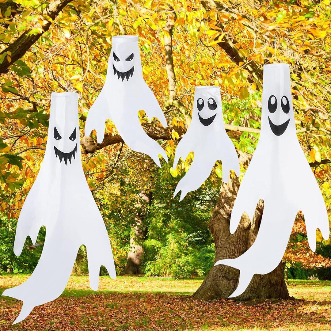 Shappy 4 pcs 43 Inch 18 Inch Halloween Ghost Decorations Halloween Ghost Windsocks Decorations for Home Decor Outside for Party Supplies