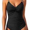 Daci Black Women's One Piece Swimsuit Tummy Control Bathing Suit Gold Metal Full Coverage Slimming Swimwear 2025 XXL (Black, XXL)