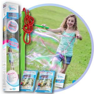 WOWmazing Giant Bubble Wands Kit: (4-Piece Set) | Incl. Wand, Big Bubble Concentrate and Tips & Trick Booklet | Outdoor Toy for Kids, Boys, Girls | Bubbles Made in The USA