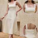 Allegra K Linen Dress for Women Square Neck Straps Sleeveless A Line Casual Summer Midi Dresses (M)