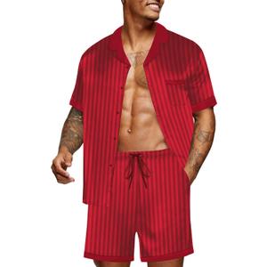 Ekouaer Men Satin Silk Pajamas Set with Pockets Sleepwear Shorts Satin Summer Loungewear 2 Piece Button Down Set S-3XL