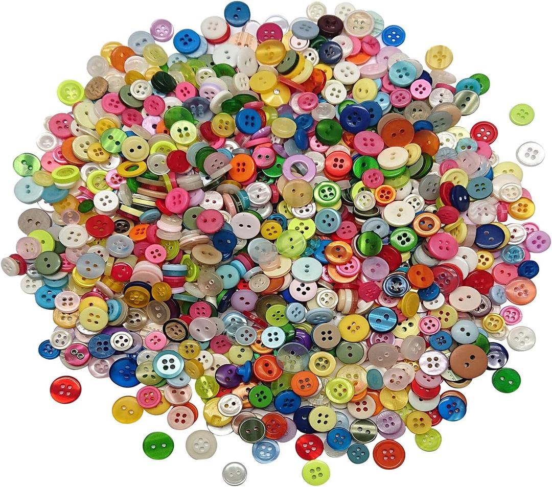 2000 Pcs Resin Buttons, Assorted Sizes Round Craft Buttons for Sewing DIY Crafts,Children's Manual Button Painting, Mixed Colors