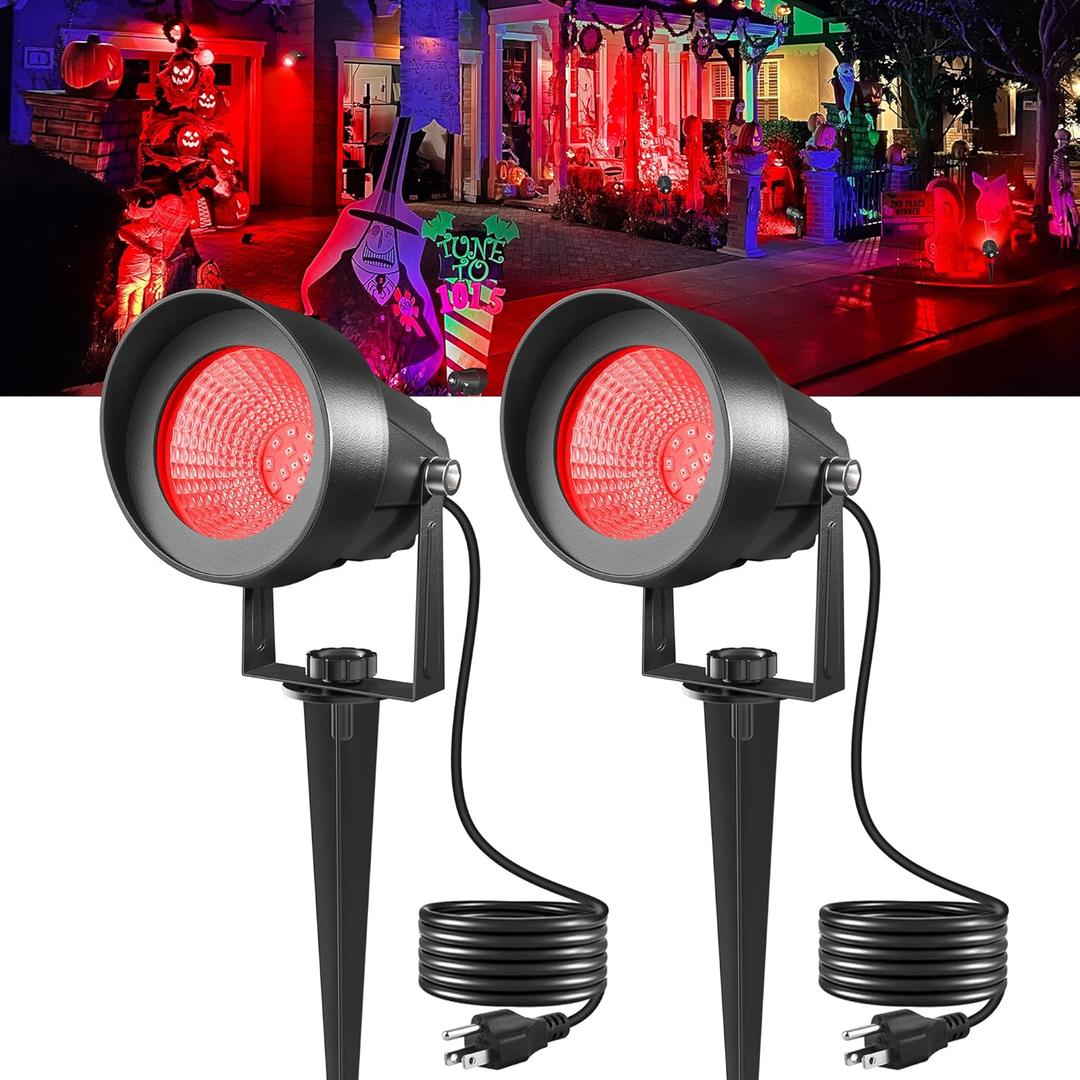 T-SUN Red Spotlight Outdoor, Waterproof LED Landscape Lighting with US Plug, Easy Install 270 Adjustable Outdoor Spot Lights for Garden Tree Yard Decor, Set of 2