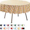 maxmill Round Checkered Tablecloth Spillproof Wrinkle Free Heavy Weight Gingham Table Cloth for Circular Table Buffalo Plaid for Buffet Banquet Parties Holiday Dinner 70 Inch Yellow and White