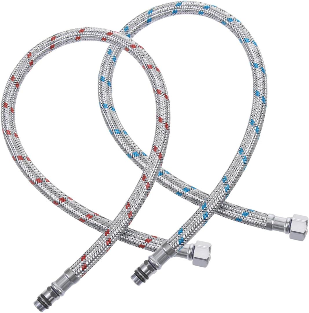 2 PCS Faucet Hose, 24 Inch Faucet Supply Lines Bathroom Kitchen Faucets Lines Braided Stainless Steel Supply Hose for Hot and Cold Water Supply3/8-Inch Female Compression Thread X M10 Male Connector