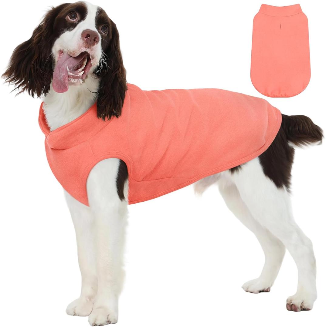 FUAMEY Dog Fleece Vest for Large Dogs,Warm Stretchy Dog Sweatshirts Pullover with Leash Hole Dogs Sweater Soft Pet Turtleneck Cozy Pet Vest Lightweight Sleeveless Orange XL