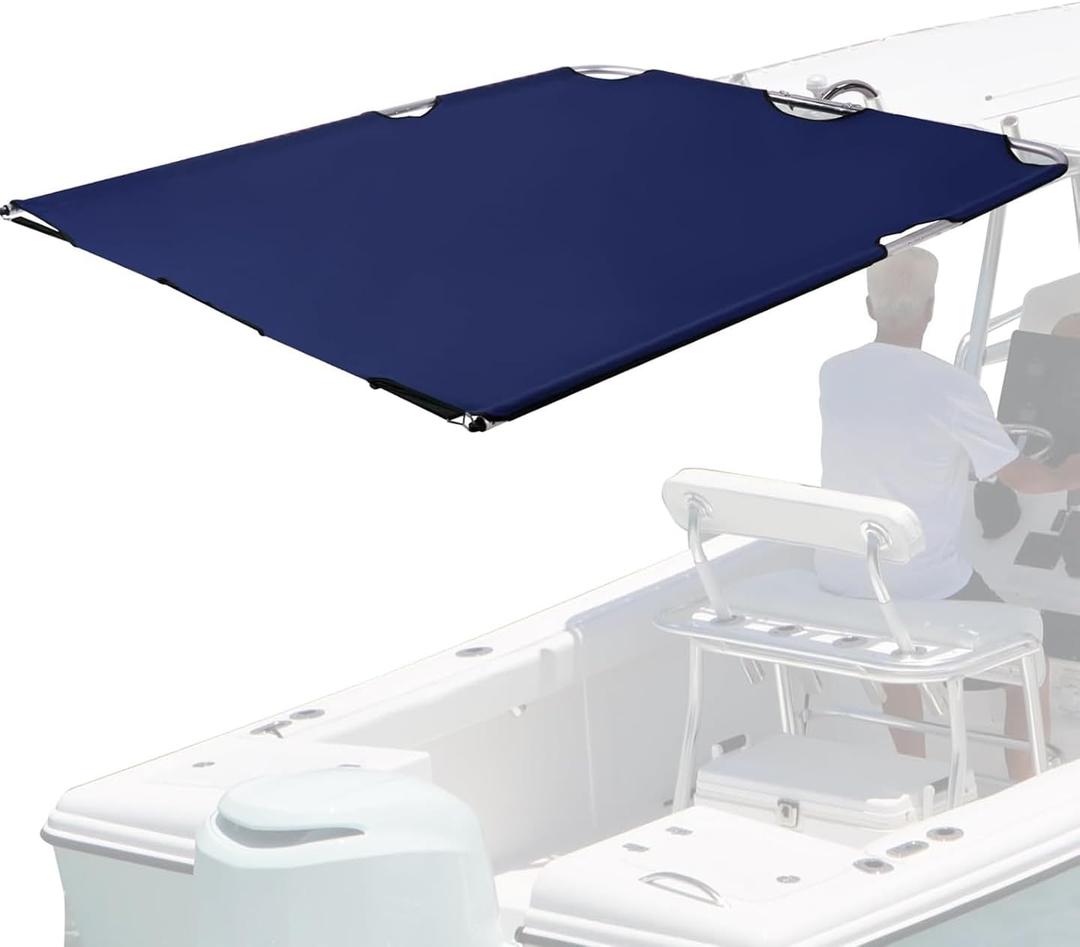 Blue T-Top Boat Sun Shade Kit with Poles and Tie-Down Straps - 1200D Polyester Marine Canopy Cover for Center Console Fishing Boats, Fits Standard Rod Holders, 78.7" x 68"
