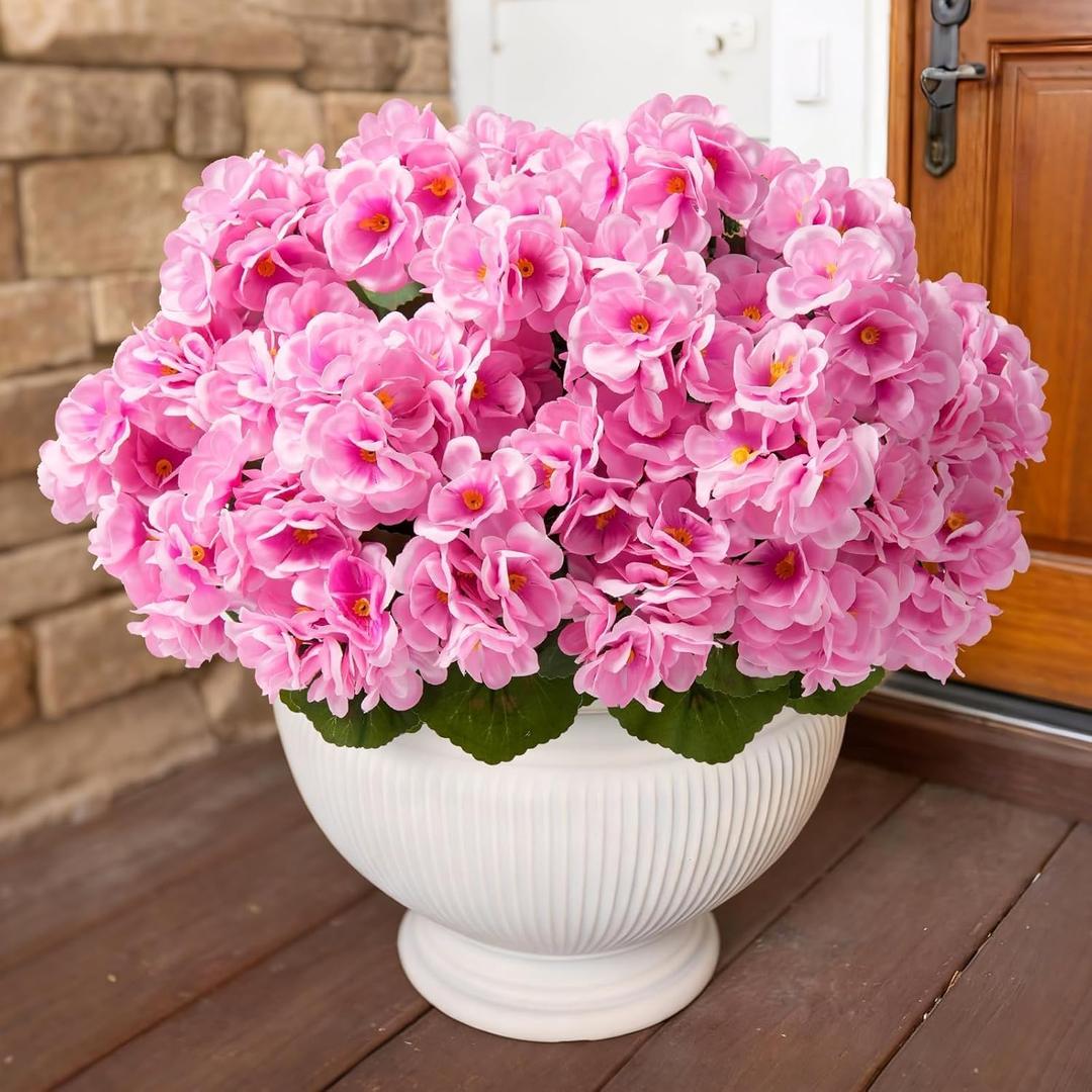 ATTGREAT Artificial Geraniums for Outdoors Faux Plants UV Resistant Flowers Outside Fake Silk Flowers Bulk Realistic Plastic Greenery for Home Porch Planter Patio Decor, 6 Bundles (Pink)