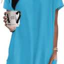 Poetsky 2026 Summer Tunic or Tops for Women to Wear with Leggings Square Neck Casual Long T Shirts with Pockets S-3XL (Blue, S)