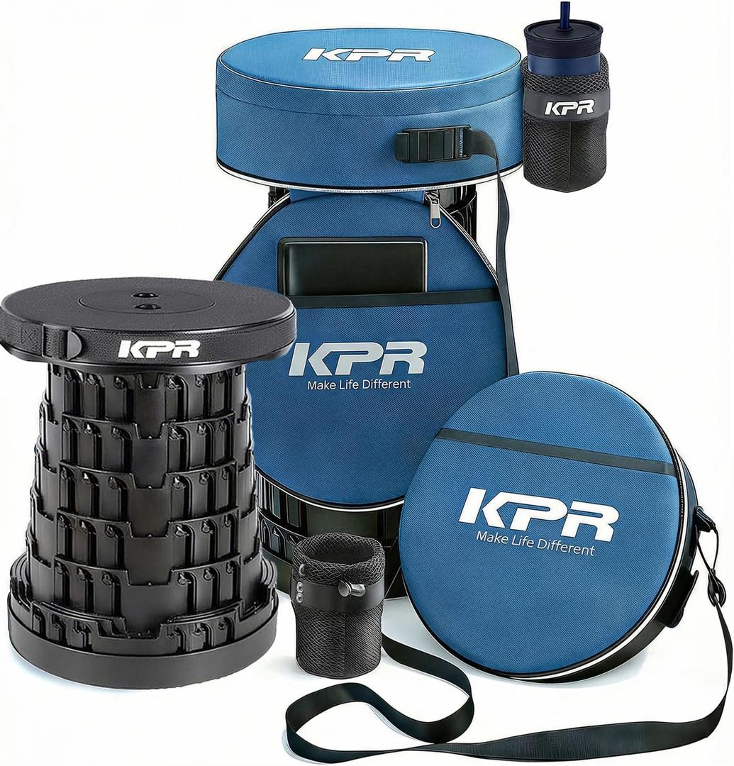 KPR 2026 Upgraded Collapsible Stool & 3IN1 Cushioned Carry Bag, Portable Telescopic Camping Chair, Adjustable Height Folding Step Stool Retractable Seat or Footrest for Outdoors & Indoor, Max 620lbs