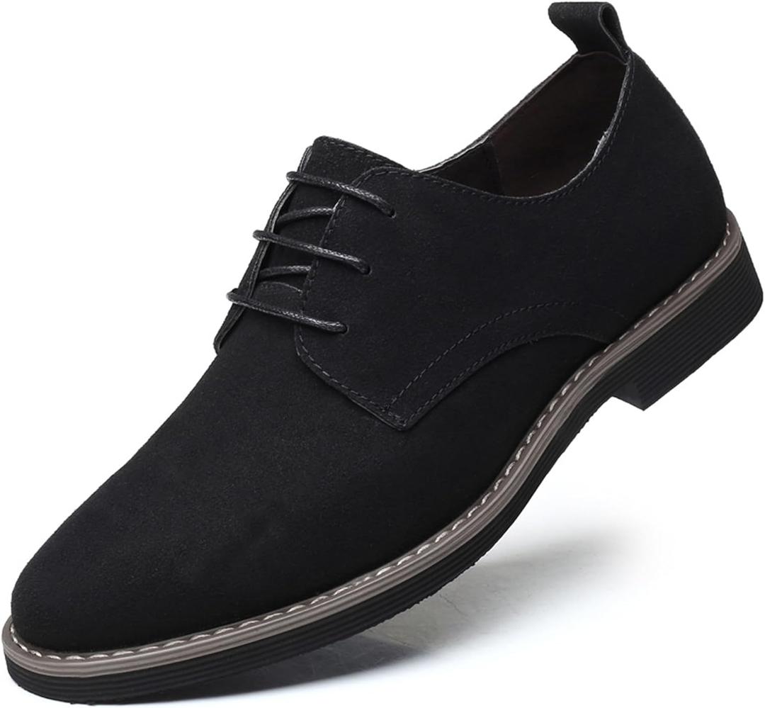 Men's Oxford Dress Shoes Classic Lace Up Casual Suede Leather Low-Top British Business Breathable Formal (9, Black)