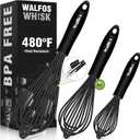 Walfos Silicone Whisk,Stainless Steel Wire Whisk Set of 3 -Heat Resistant 480F Kitchen Whisks for Non-stick Cookware,Balloon Egg Beater Perfect for Blending,Whisking,Beating,Frothing & Stirring,Black (7+9+11 in Black)