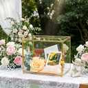 Glass Wedding Card Box with Lock and Slot, Large Gold Clear Card Box for Wedding Reception, Decorative Envelope Gift Box for Baby Shower, Birthday, Graduation, Anniversary, Bridal Shower
