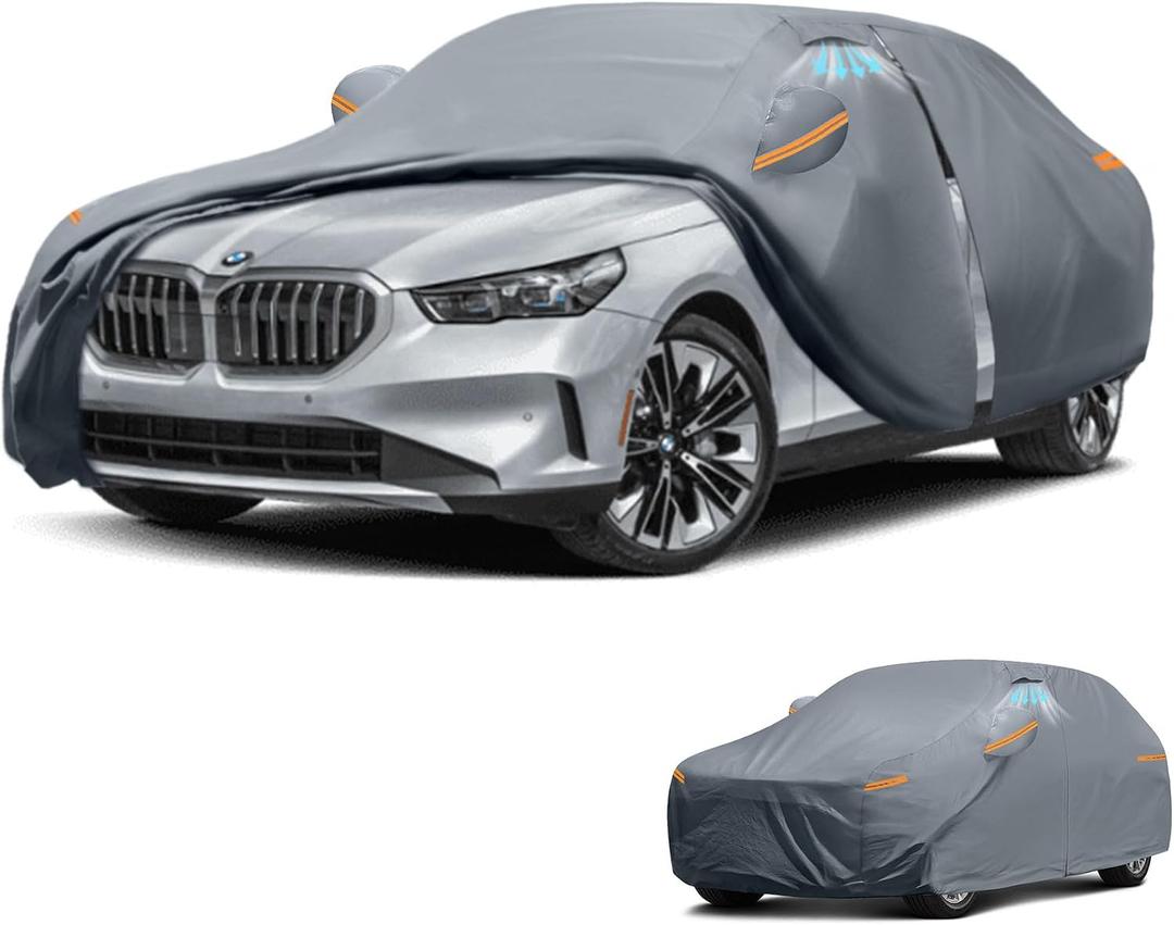Waterproof BMW 5 Series 528i 530i 535i 540i M5 M550i M550(2010-2026) Car Cover with Breathable Vents, [2026 Upgrade] Premium Covers with Cotton Liner and Zipper Door,Sun Rain Snow Dust Uv Protection.