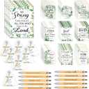 Yeaqee 150 Pcs Mother's Day Bible Gifts Set Christian Notebook and Pen Sets Inspirational Notebooks Bible Verse Pens Bamboo White Organza Bags for Nurse Teacher Coworker Office Team School Church
