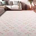 YIHOUSE Pink Floral Washable Area Rug 120 x 82 Inch'- Large Colorful Living Room Rug Ultra-Thin Non-Slip Area Rug for Bedroom, Nursery Room, Kids Room (Pink, 120 x 82 Inch)
