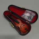 Wooden Miniature Cello with Stand, Bow and Case Mini Musical Instrument Cello Replica Collectible Figurines Dollhouse Accessories Model Home Decoration Display Ornament (3.94"x1.38"x0.43")