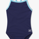 Speedo Girls Swimsuit One Piece Endurance+ Flyback Solid Youth Team Colors, Team Navy/Light Blue, Size 12/28