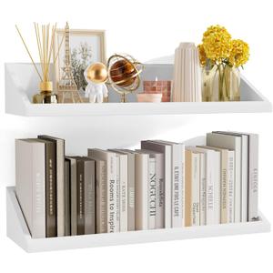 SRIWATANA Floating Shelves Large Set of 2, 24 Inch Wide Wall Shelves Wood Shelves Wall Mounted for Decor in Bedroom, Living Room, Bathroom, Kitchen, and Office (White) SRIWATANA Floating Shelves Large Set of 2, 24 Inch Wide Wall Shelves Wood Shelves Wall Mounted for Decor in Bedroom, Living Room, Bathroom, Kitchen, and Office (White)