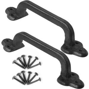 WEBI Rustic Gate Handle: 9 Inch Cast Iron Sliding Barn Door Handle, Vintage Metal Long Gate Pull Handle Fence Handle for Outdoor, Garage, Interior, Black, 2 Packs