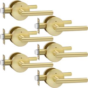 Haidms 6 Pack Gold Door Handles - Brushed Gold Interior Door Lever, Bathroom/Bedroom Privacy Door Handle, Heavy Duty Modern Style