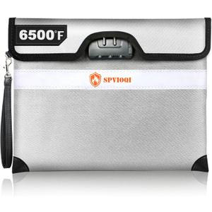 6500F Fireproof Document Bag with Lock, Upgraded Fireproof Money Bag for Cash w. Zipper/Reflective Strip, 10Layers of Heat Insulated Materials, Water Resistant Fireproof Bag for Documents (Large, Silver Gray)