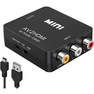 RCA to HDMI Converter, 1080P RCA Composite CVBS AV to HDMI Video Audio Converter Adapter Compatible with N64 Wii PS2 Xbox VHS VCR Camera DVD, Support PAL/NTSC with USB Power Cable
