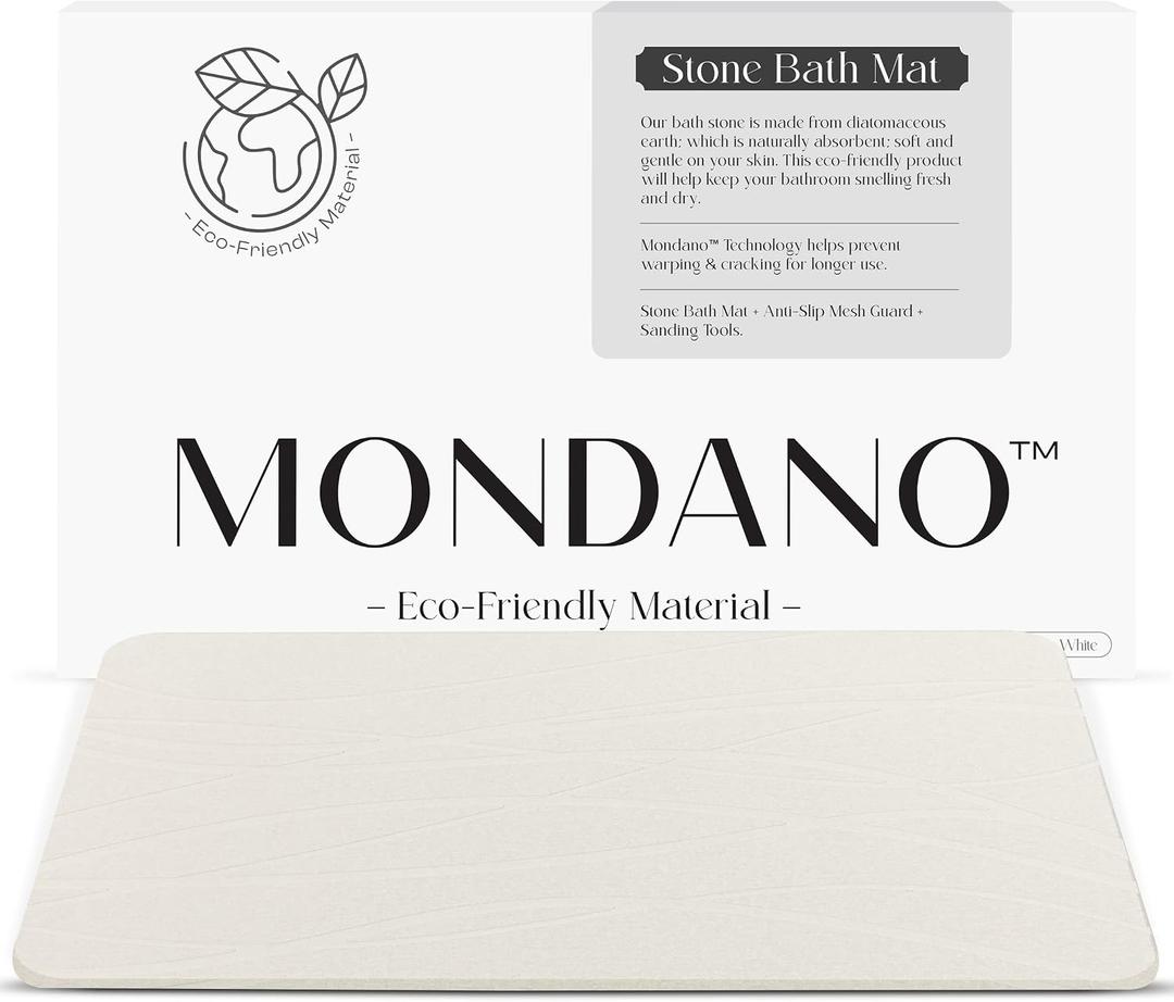 Mondano Stone Bath Mat, Diatomaceous Earth Shower Non Slip Bathroom Mat Quick Dry Stone Mat, Stone Dish Drying Mat, Stone Bath Mats for Bathroom, Diatomaceous Earth Hard Rug (Pebble White), 1'3" x 1'11"