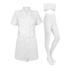 Hercicy Nurse Dress Costume Set for Women White Short Sleeve Medical Lab Coat Nurse Cap Footed Pantyhose Halloween Cosplay 3XL