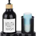Mouthwash Dispenser for Bathroom, 16oz Plastic Mouthwash Dispenser with Cup Holder and Tray Mouth Wash Bottle Container - Black