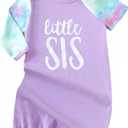 AMAWMW Newborn Baby Girl Little Sister Sleeper Gown Stripe Long Sleeve Nightgown Pajamas Gifts Stuff Essential Outfit (0-6 Months, K Purple Tie Dye Sleeve)