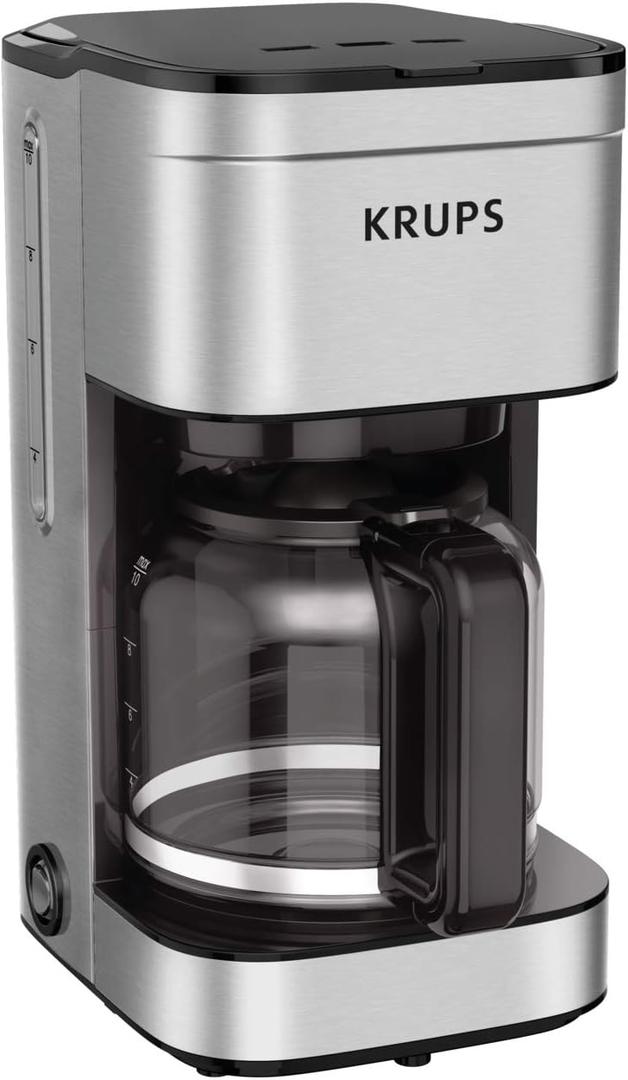 KRUPS Coffee Maker 10 Cups Simply Brew Stainless Steel Drip Coffee Maker, 900 Watts Coffee Filter, Drip Free, Dishwasher Safe Pot , Black & Silver