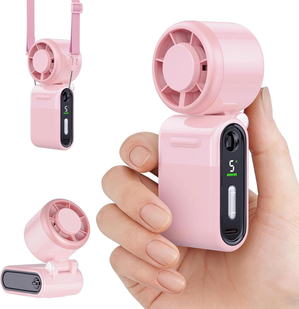 Mini Portable Handheld Turbo Fan Small but Mighty, Whisper-Quiet, Long-Lasting, 5-Speed High-Velocity Rechargeable battery Fan, Personal Fan for Outdoor, Travel, Gifts for Women & Men(Pink)