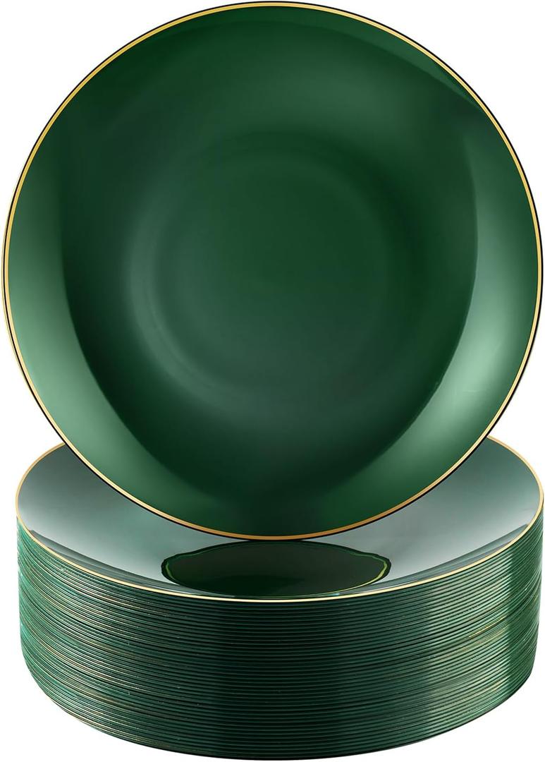 100 PCS Green Gold Plastic Plates, St. Patrick's Day Plastic Plates,10 inch Green Disposable Plates for Party, Plastic Dinner Plates for Party, Graduation, Birthday, Wedding