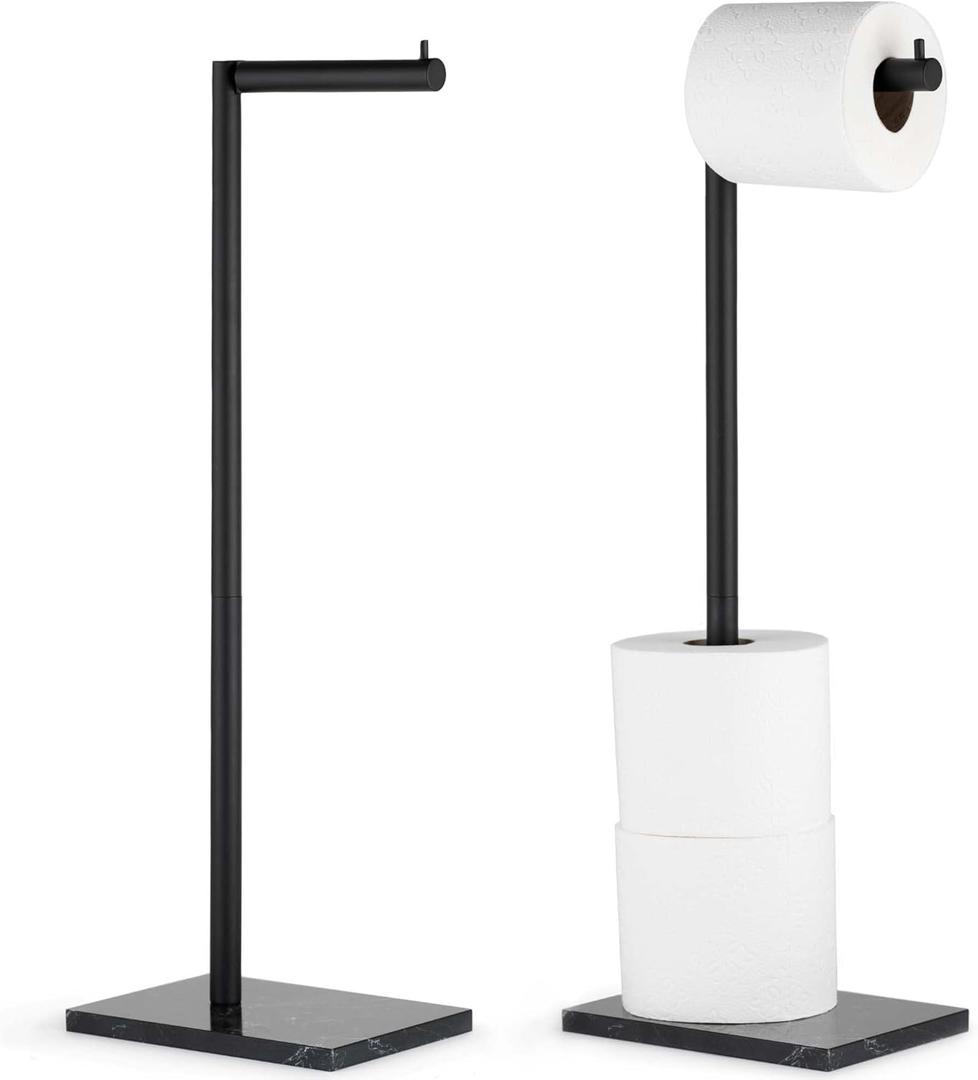 MARMOLUX ACC Free Standing Matte Black Toilet Paper Holder Stand Black Marble Base and Storage - 4 Jumbo Roll Bathroom Hardware Toilet Paper Stand - Stainless Steel Standing Toilet Paper Holder