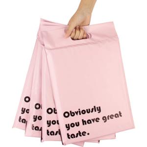 RUSPEPA Poly Mailers 10x13 Inch Pink with Build-in Handle Shipping Bags 3 Mil Pretty Thick Self Adhesive Mailing Envelopes - 50 Pack (Good Tatse - Pink)