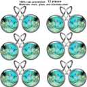 Decorative Blue Green Glass Shower Curtain Hooks Glass Curtain Rings,Stainless Steel Rust Bathroom Hooks for Bathroom Bedroom Kitchen Home Bath Room Rods Decor 12Pcs