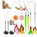 QAWRZZPR 4in1 Interactive Cat Toy for Indoor Cats – Retractable Cat Wand, 2Pole Suction Cup, Catnip Pillow, 14+ Accessories – SelfPlay & Interactive Cat Feather Toys with Safe Durable Materials