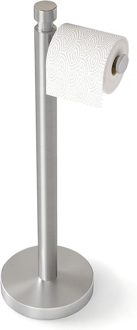 YUMORE Toilet Paper Holder Stand, 4.4lbs Heavy Duty Stainless Steel Free Standing Bathroom Tissue Roll Holder, Brushed Nickel