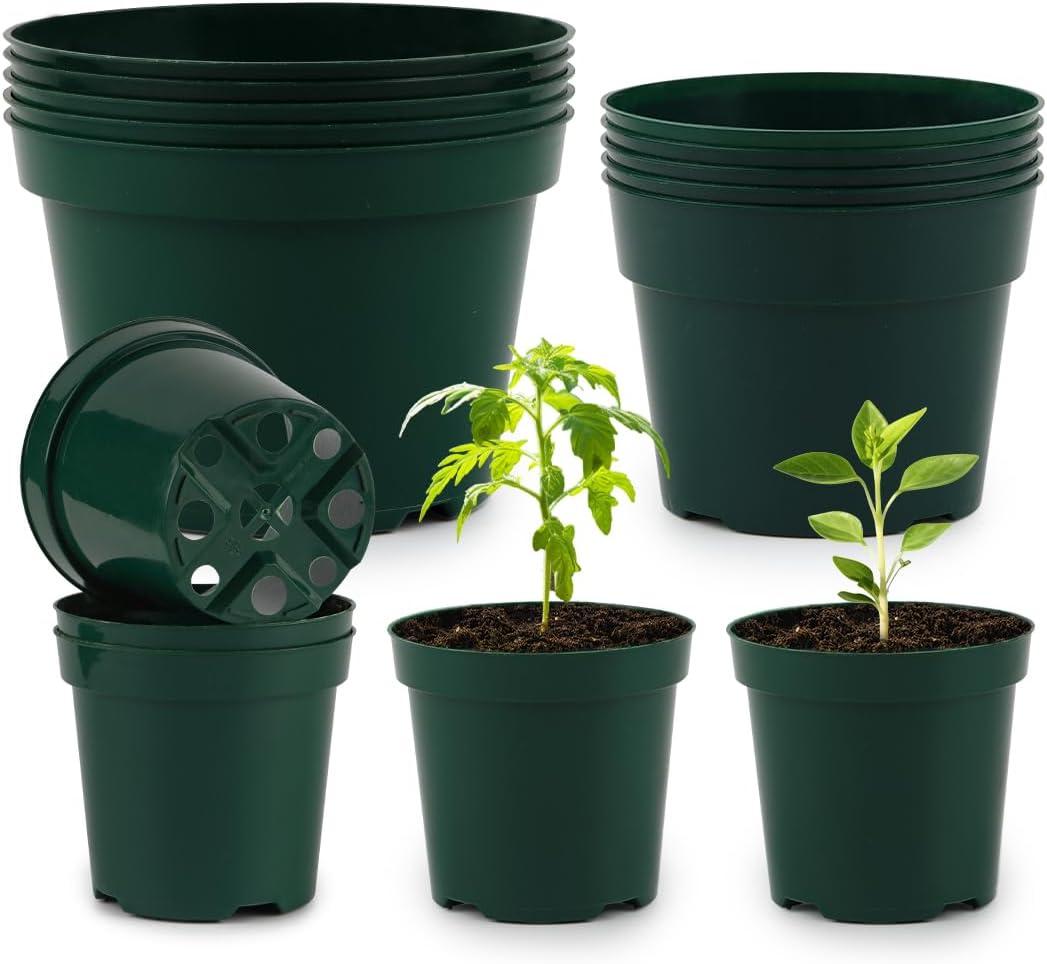 RooTrimmer 15 Pack 4/6/8 Inch Plant Nursery Pots, Sturdy Plant Pots with Drainage Holes, Ideal for Seedlings, Indoor/Outdoor Use, Green, Mix 4/6/8 Inch 15 Pack