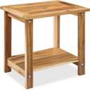 VICTORY RELAX Solid Acacia Wood Side Table with 2-Tier Storage, Weather-Resistant Outdoor Indoor End Table, Light Natural Rustic Color Night Stand