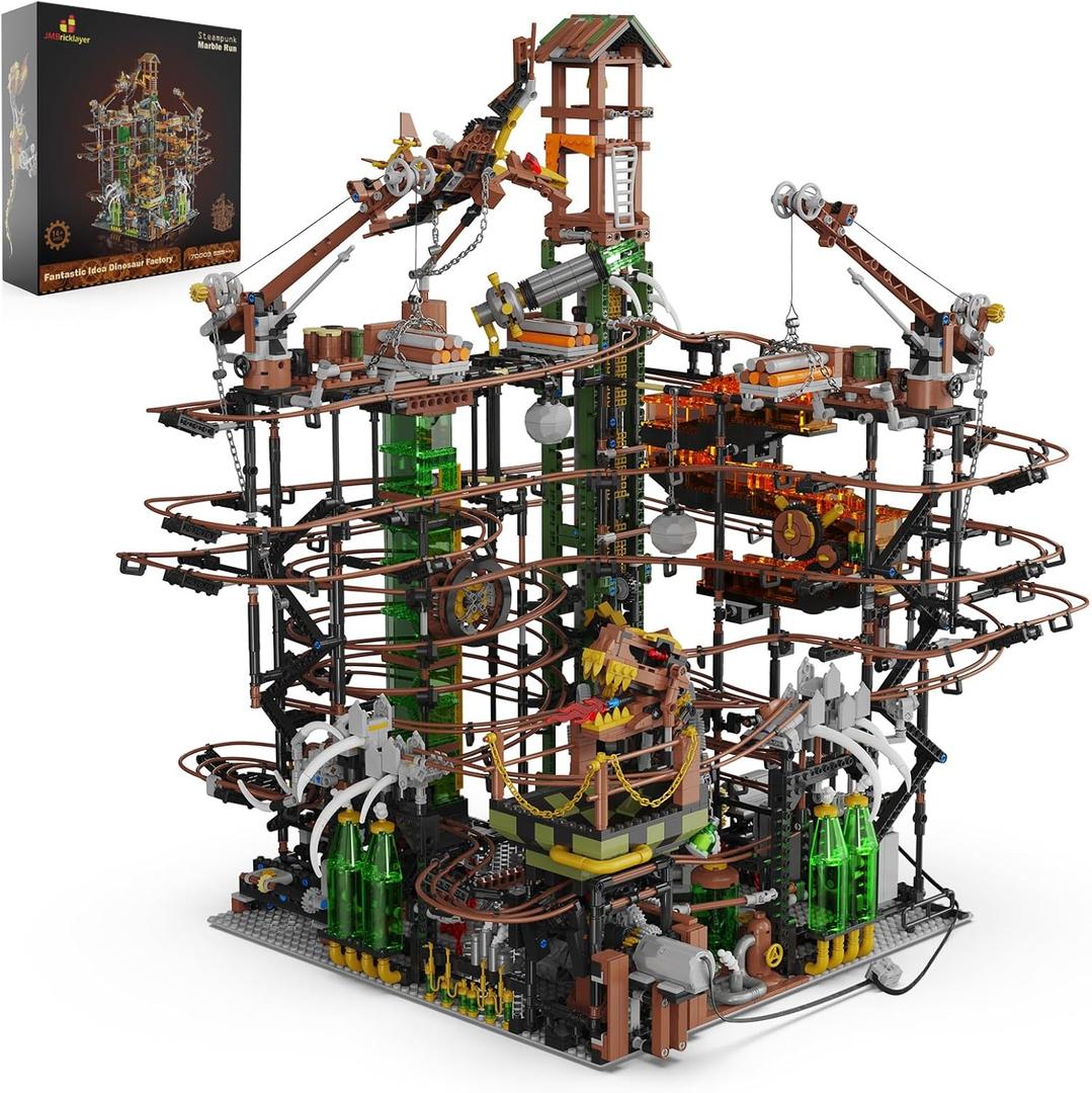 JMBricklayer Roller Coaster Challenging Building Sets for Adults 70003, Motorized Steampunk Marble Run Great Ball Contraption, Large Dinosaur Factory GBC Machine, Gifts for Challengers(5391 PCS)