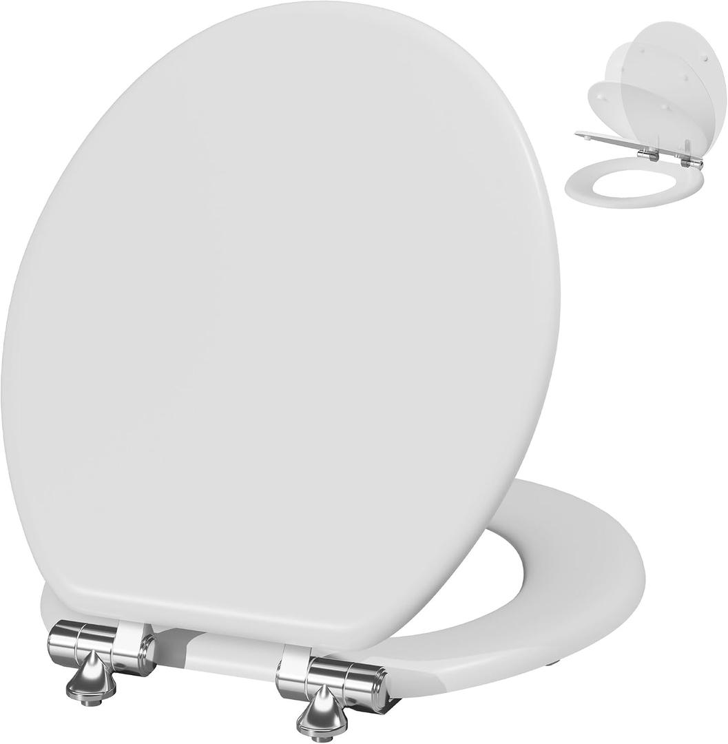 Angol Shiold Slow Close Wooden Toilet Seat (Round, White)