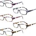 Henotin 5-Pack Reading Glasses Blue Light Blocking Anti Eyestrain Computer Reading Glasses for Women and Men Readers (Mix Color-C1, 0.00, Diopters)