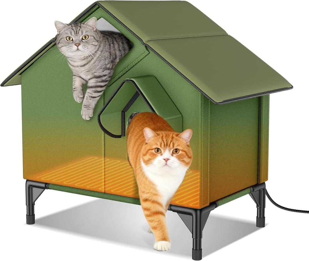 Outdoor Heated Cat House for Winter, Weatherproof Insulated Cat Shelter with Removable Heating Pad, 20" Tall Outdoor Cat House for Multiple Cats with Dual Skylight Top View & Jump-Out Exit