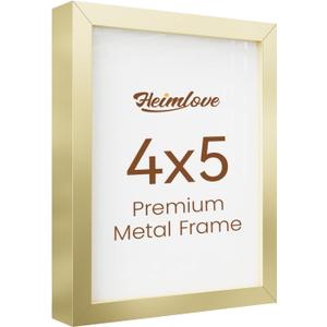 Heimlove 4x5 Aluminum Picture Frame, Metal Picture Frame for Wall Hanging or Tabletop, Photo frame with Tempered Glass - Simple and Elegant Decor for Wall - 1 Pack - Gold