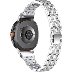 Bling Women Slim Band Compatible with Samsung Galaxy Watch 8 40mm 44mm/Watch8 Classic 46mm Dressy Wristbands (Silver)