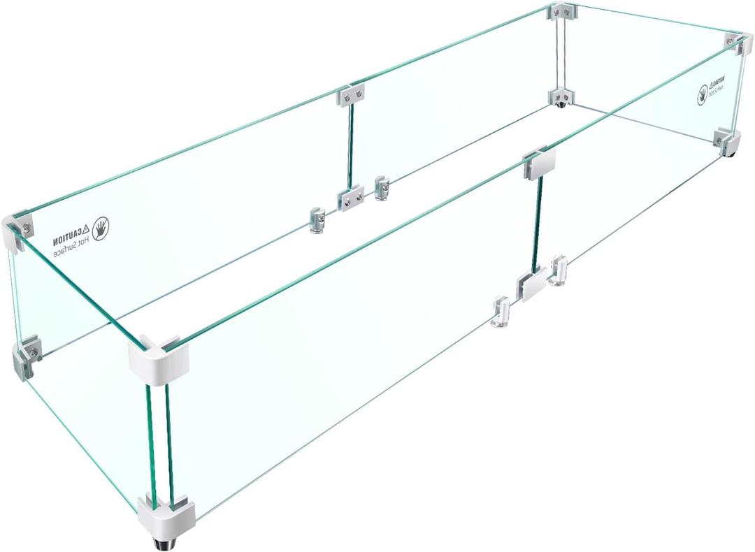 Fire Pit Wind Guard - 41.5" x 11.5" x 6" Rectangular Fire Pit Glass Wind Guard for Outdoor Fire Pit Table, Thick & Durable Tempered Glass w/Hard Aluminum Corner Brackets, Easy Assembly