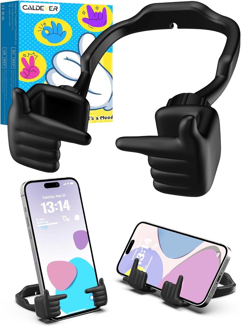 2 x Valentines Day Gifts for Teens Boy Girls Kids Cell Phone Stand: Patented Adjustable Shy Fingers Lazy Phone Holder for Desk Cool Gadgets Fun Gifts Valentines Gifts for Women Men Kids Him Her Son (1, black)